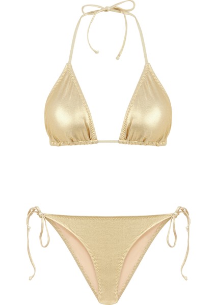 Gold Lame Üçgen Bikini Takım