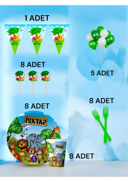 8 Kişilik Safari Temalı M Paket - Doğum Günü Parti ve Eğlenceli Etkinlikler