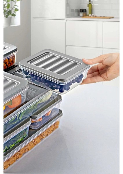 6 Lı Set Freshbox Mikrodalga ve Difrize Uygun Saklama Kabı Set Gri