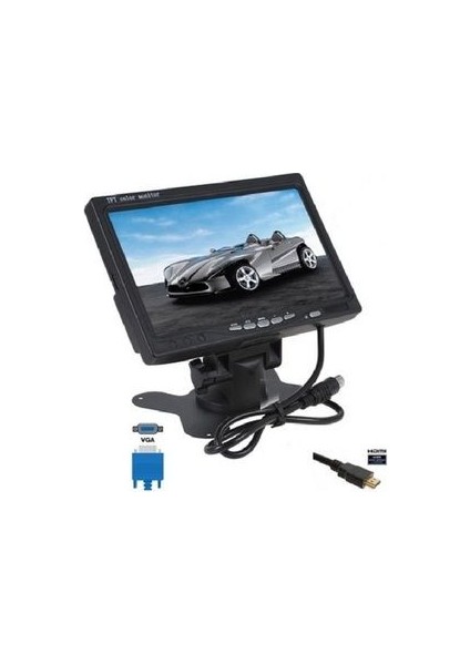 7 Inç VGA Hdmı Monitör - Araç Içi Kullanım Için (Geri Vites Tetikli)