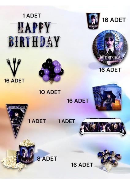 16 Kişilik Wednesday Temalı Ultra Lü x Set - Doğum Günü Parti ve Eğlenceli Etkinlikler