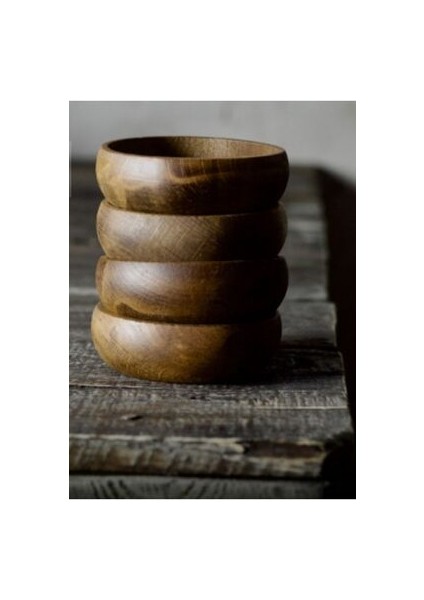 4'lü Doğal Ahşap Yuvarlak Sunum Kase Çerezlik Takımı