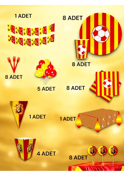 8 Kişilik Sarı Kırmızı Taraftar Ultra Lü x Set - Doğum Günü Parti ve Eğlenceli Etkinlikler