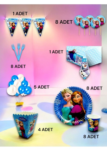 8 Kişilik Frozen Temalı Lü x Set - Doğum Günü Parti ve Eğlenceli Etkinlikler