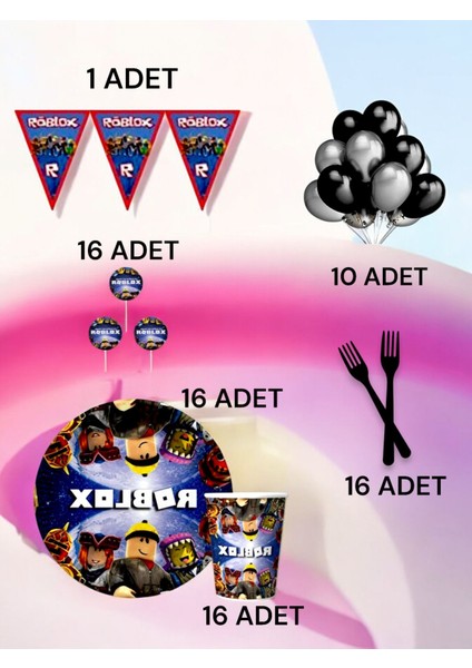 16 Kişilik Roblox Temalı M Paket - Doğum Günü Parti ve Eğlenceli Etkinlikler