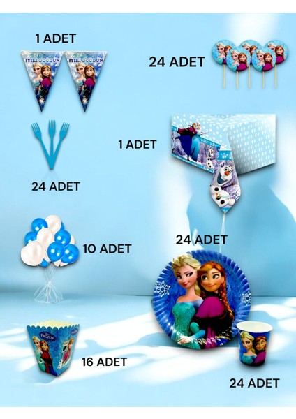 24 Kişilik Frozen Temalı Lü x Set - Doğum Günü Parti ve Eğlenceli Etkinlikler