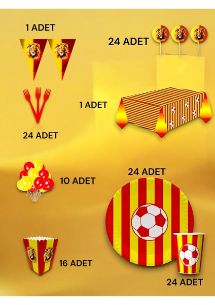 24 Kişilik Kırmızı Sarı Taraftar Lü x Set - Doğum Günü Parti ve Eğlenceli Etkinlikler