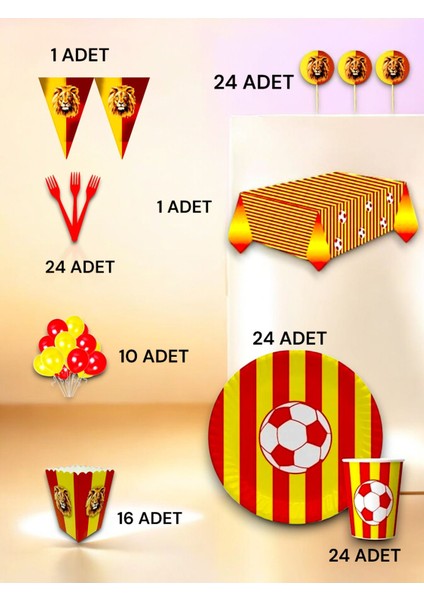 24 Kişilik Kırmızı Sarı Taraftar Lü x Set - Doğum Günü Parti ve Eğlenceli Etkinlikler fiyatları