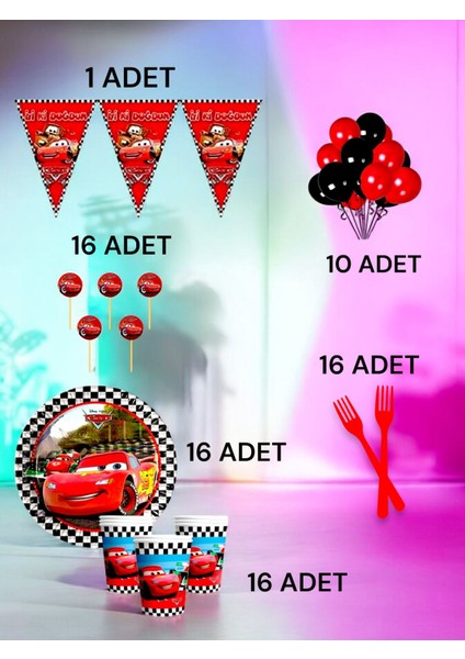 16 Kişilik Cars Temalı M Paket - Doğum Günü Parti ve Eğlenceli Etkinlikler