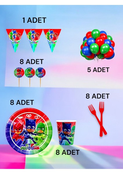 8 Kişilik Pijamask Temalı M Paket - Doğum Günü Parti ve Eğlenceli Etkinlikler