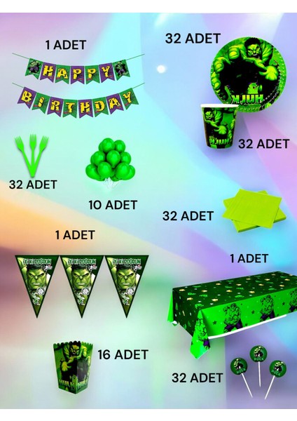 32 Kişilik Hulk Temalı Ultra Lü x Set - Doğum Günü Parti ve Eğlenceli Etkinlikler