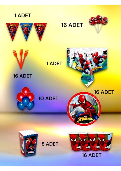 16 Kişilik Spiderman Temalı Lü x Set - Doğum Günü Parti ve Eğlenceli Etkinlikler