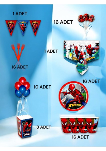 16 Kişilik Spiderman Temalı Lü x Set - Doğum Günü Parti ve Eğlenceli Etkinlikler