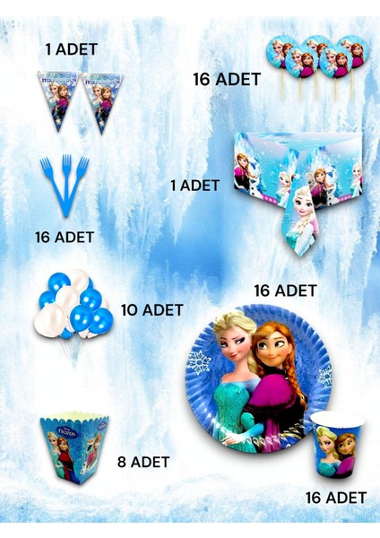 16 Kişilik Frozen Temalı Lü x Set - Doğum Günü Parti ve Eğlenceli Etkinlikler fiyatları