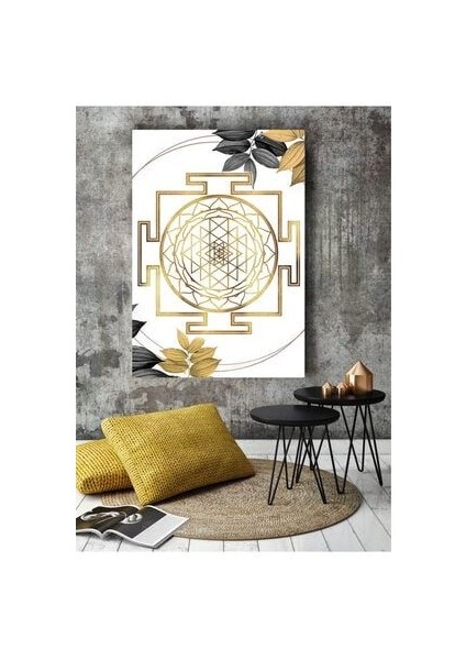 Yaşam Çiçeği, Altın Oran Kutsal Geometri Sri Yantra Kanvas Tablo 70X100 cm