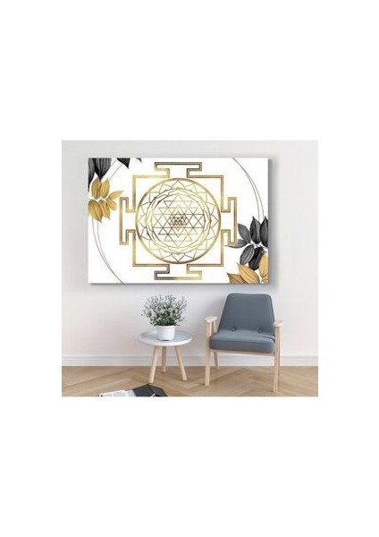 Yaşam Çiçeği, Altın Oran Kutsal Geometri Sri Yantra Kanvas Tablo 70X100 cm