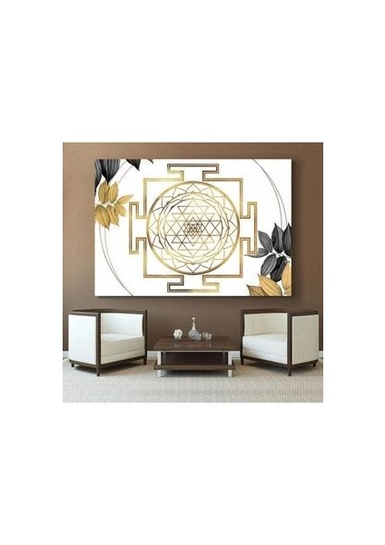Yaşam Çiçeği, Altın Oran Kutsal Geometri Sri Yantra Kanvas Tablo 70X100 cm