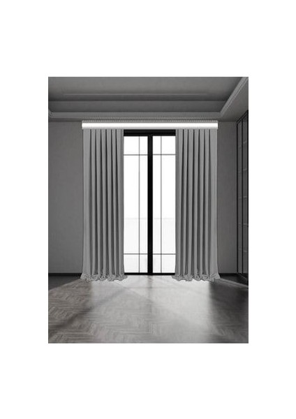 Gri Blackout Işık Geçirmez Fon Perde Pilesiz Ekstraforlu Karartma Güneşlik