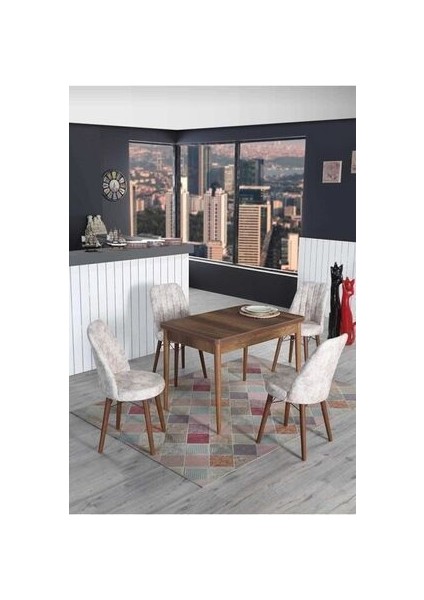 4 Kişilik Sabit Masa Sandalye Takımı 70X110 cm Mutfak Masası Takımı Yemek Masası Masa Takımı