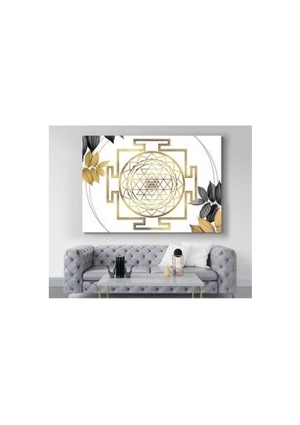 Yaşam Çiçeği, Altın Oran Kutsal Geometri Sri Yantra Kanvas Tablo 90X130 cm