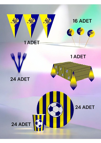 32 Kişilik Lacivert Sarı Taraftar Premium Set - Doğum Günü Parti ve Eğlenceli Etkinlikler