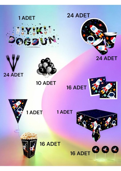 24 Kişilik Uzay Temalı Ultra Lü x Set - Doğum Günü Parti ve Eğlenceli Etkinlikler