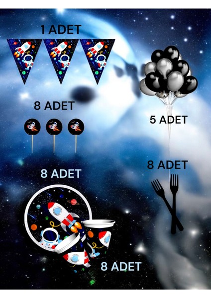 8 Kişilik Uzay Temalı M Paket - Doğum Günü Parti ve Eğlenceli Etkinlikler