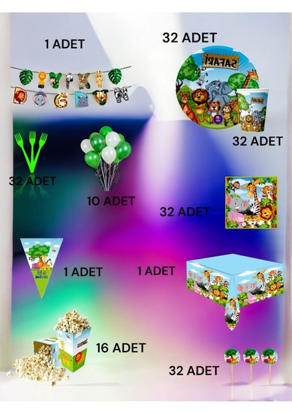 32 Kişilik Safari Temalı Ultra Lüx Set - Doğum Günü Parti ve Eğlenceli Etkinlikler