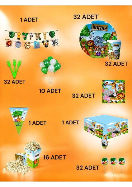32 Kişilik Safari Temalı Ultra Lüx Set - Doğum Günü Parti ve Eğlenceli Etkinlikler fiyatları