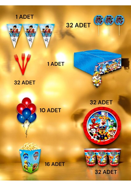 32 Kişilik Paw Patrol Temalı Lü x Set - Doğum Günü Parti ve Eğlenceli Etkinlikler fiyatları
