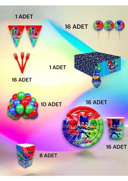 16 Kişilik Pijamask Temalı Lü x Set - Doğum Günü Parti ve Eğlenceli Etkinlikler