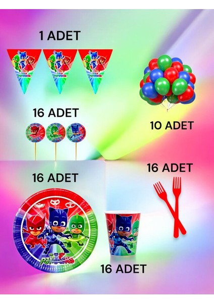 16 Kişilik Pijamask Temalı M Paket - Doğum Günü Parti ve Eğlenceli Etkinlikler