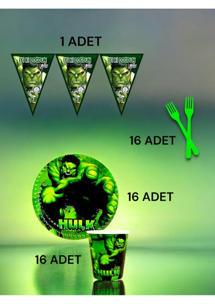 16 Kişilik Hulk Temalı S Paket - Doğum Günü Parti ve Eğlenceli Etkinlikler
