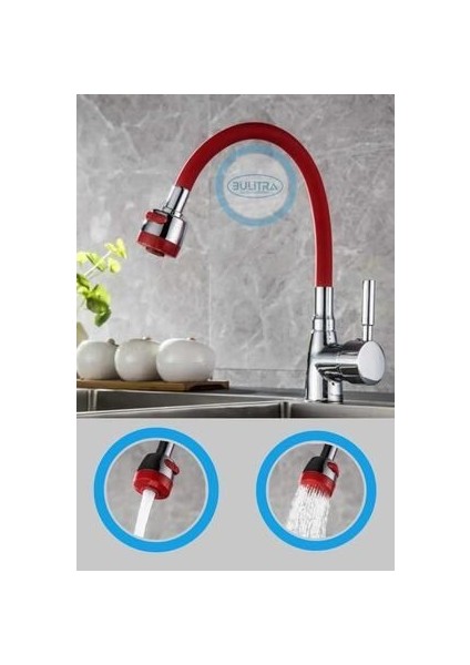 Oynar Başlıklı Tasarruflu Silikon Musluk Başlığı Kubar Çift Fonksiyonlu Kırmızı