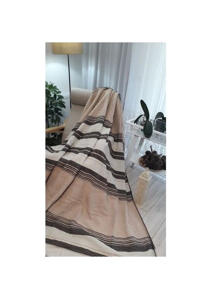 4 Mevsim Pamuklu Battaniye Çift Kişilik 180*220CM Balkon Tv Battaniyesi Kahverengi Çizgili fiyatları