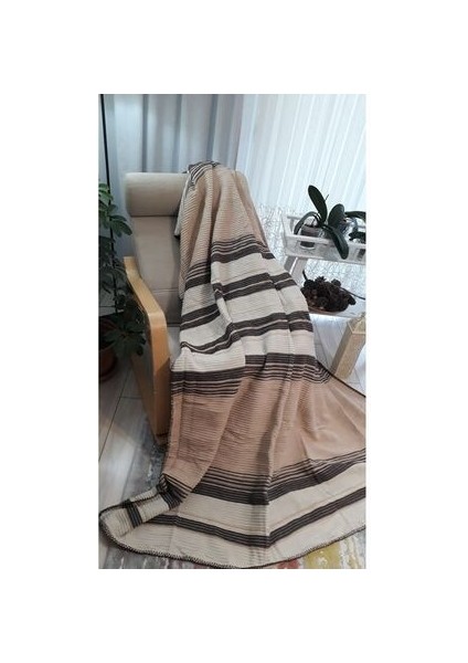 4 Mevsim Pamuklu Battaniye Çift Kişilik 180*220CM Balkon Tv Battaniyesi Kahverengi Çizgili modelleri