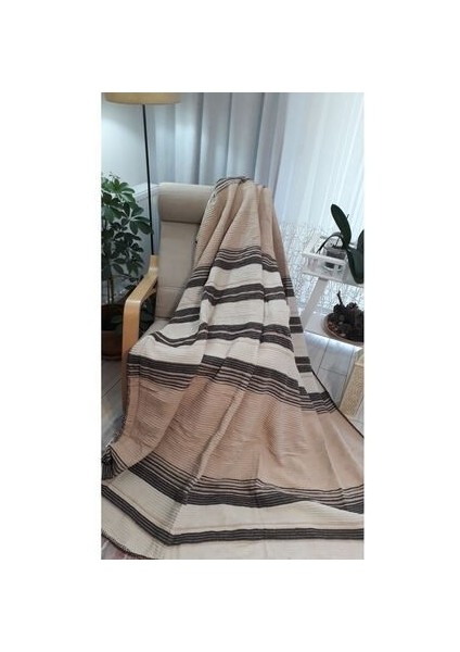 4 Mevsim Pamuklu Battaniye Çift Kişilik 180*220CM Balkon Tv Battaniyesi Kahverengi Çizgili fırsatları