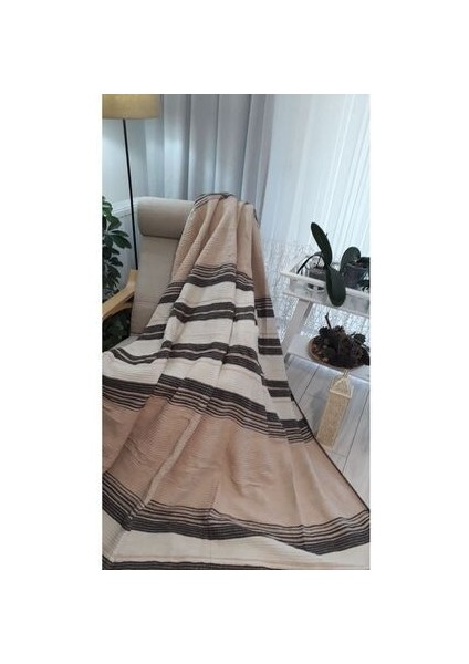 4 Mevsim Pamuklu Battaniye Çift Kişilik 180*220CM Balkon Tv Battaniyesi Kahverengi Çizgili indirimleri