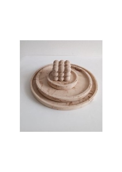 Marble Mermer Desenli Dekoratif Beton Büyük Boy Organizer 3 Lü Tepsi Seti