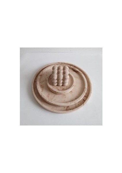 Marble Mermer Desenli Dekoratif Beton Büyük Boy Organizer 3 Lü Tepsi Seti