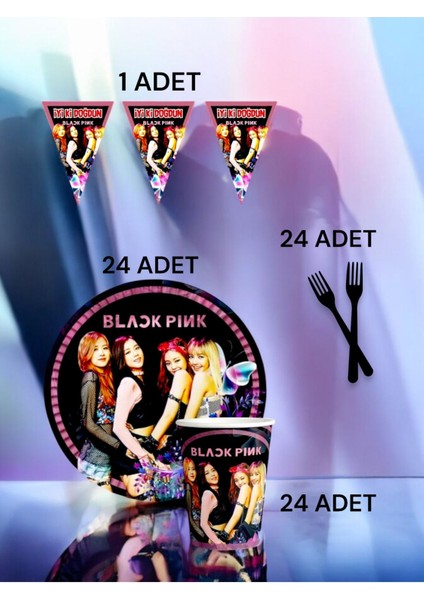 24 Kişilik Black Pink Temalı S Paket - Doğum Günü Parti ve Eğlenceli Etkinlikler