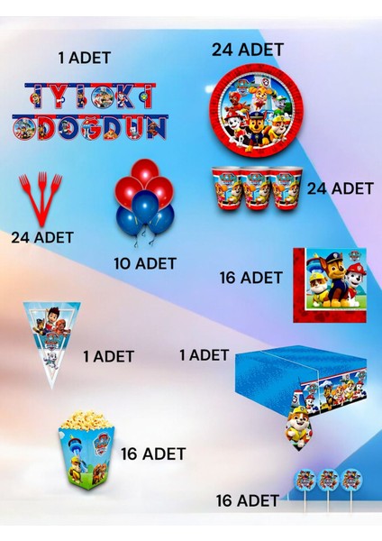 24 Kişilik Paw Patrol Temalı Ultra Lü x Set - Doğum Günü Parti ve Eğlenceli Etkinlikler