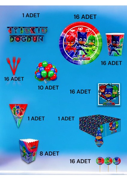 16 Kişilik Pijamask Temalı Ultra Lü x Set - Doğum Günü Parti ve Eğlenceli Etkinlikler fiyatları