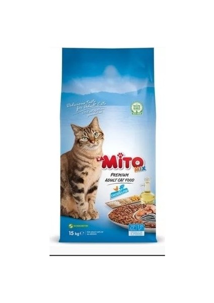 Mix Adult Cat Tavuklu ve Balıklı Renkli Taneli Yetişkin Kedi Maması 15 Kilo