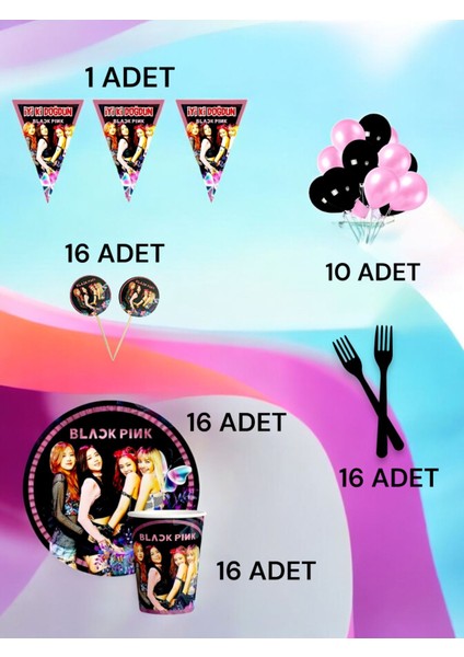 16 Kişilik Blackpink Temalı M Paket - Doğum Günü Parti ve Eğlenceli Etkinlikler