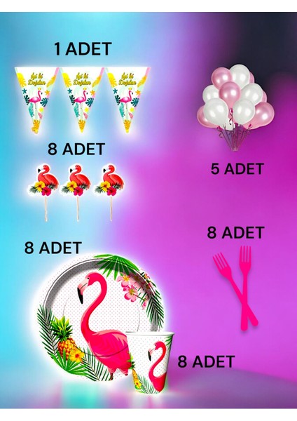 8 Kişilik Flamingo Temalı M Paket - Doğum Günü Parti ve Eğlenceli Etkinlikler