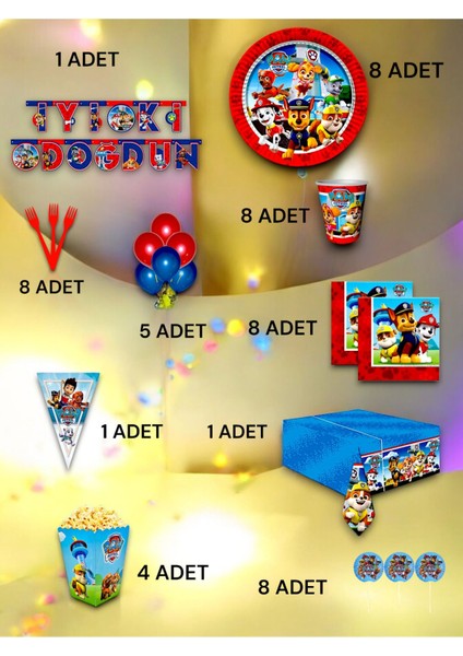 8 Kişilik Paw Patrol Temalı Ultra Lü x Set - Doğum Günü Parti ve Eğlenceli Etkinlikler