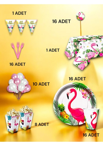 16 Kişilik Flamingo Temalı Lü x Set - Doğum Günü Parti ve Eğlenceli Etkinlikler
