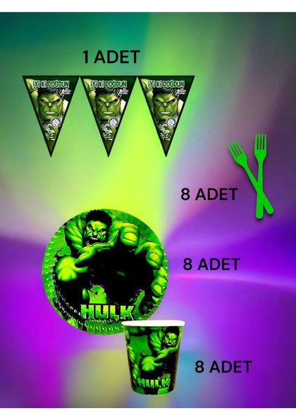 8 Kişilik Hulk Temalı S Paket - Doğum Günü Parti ve Eğlenceli Etkinlikler
