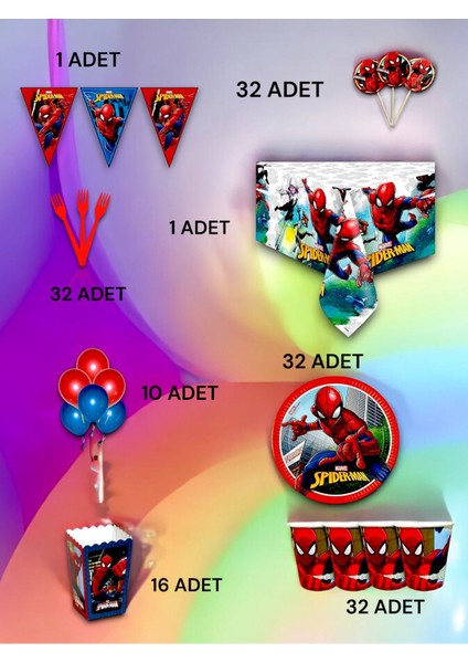 32 Kişilik Spiderman Temalı Lü x Set - Doğum Günü Parti ve Eğlenceli Etkinlikler